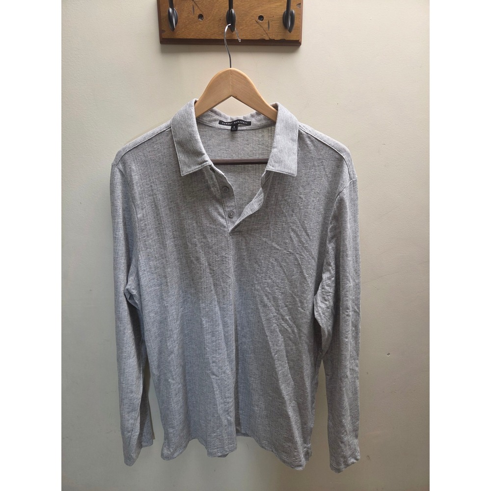 Robert Barakett Mens Monolif LS Polo Shirt Grey Herringbone Knit Large RB52161